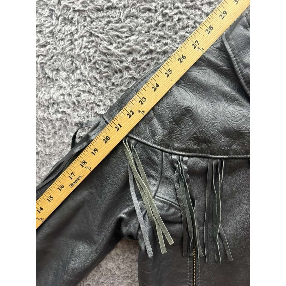 Protech Leather Apparel Fringed Leather Cropped Biker Jacket Black Women Size 12 - Picture 10 of 12